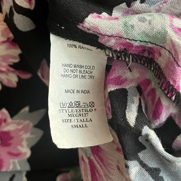 Meghan Los Angeles Floral Mini Dress Long Sleeve Criss Cross Front Lightweight S - Picture 9 of 9